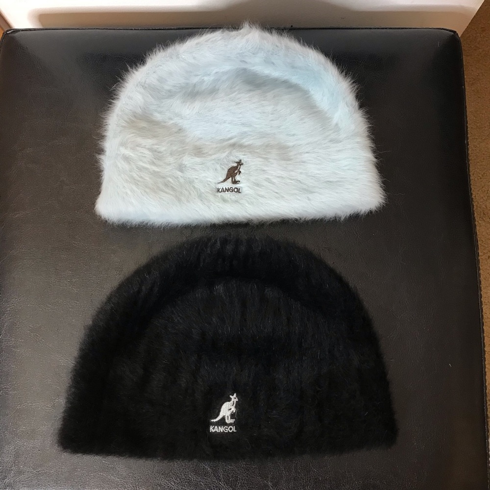 Kangol fuzzy beanies - light blue and black